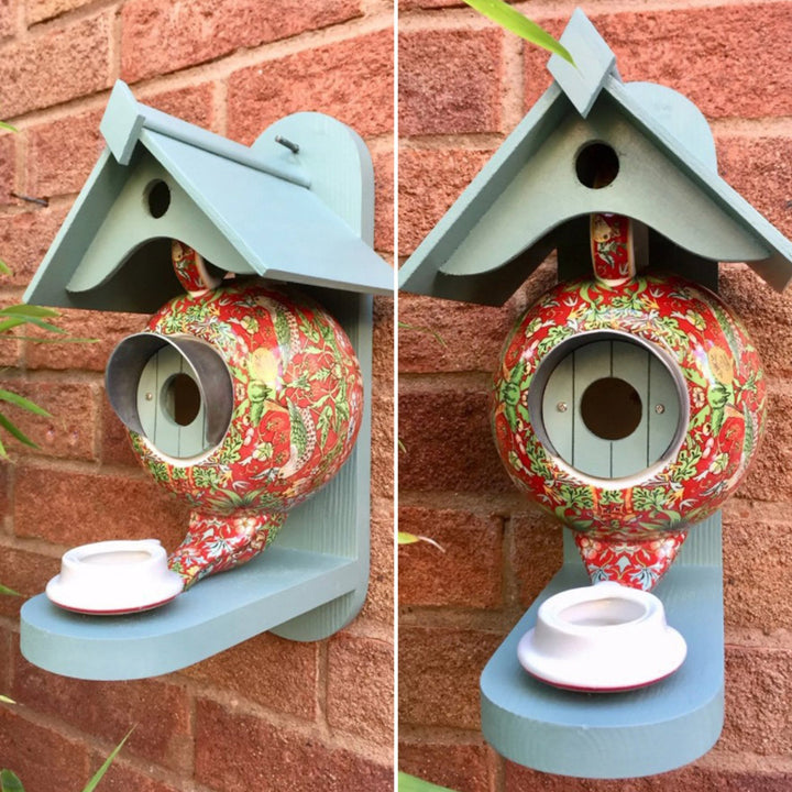Transform Your Garden with the Blue Teapot Bird House and Feeder