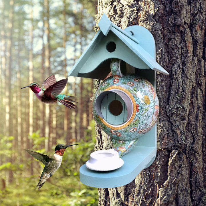 Blue Teapot Bird House And Feeder